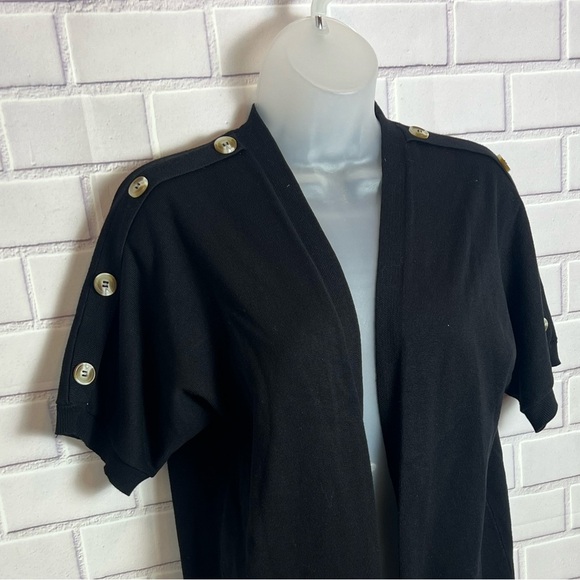 CABLE & GAUGE Chic Black Short Sleeve Cardigan with Button Accents/size M - Picture 9 of 11